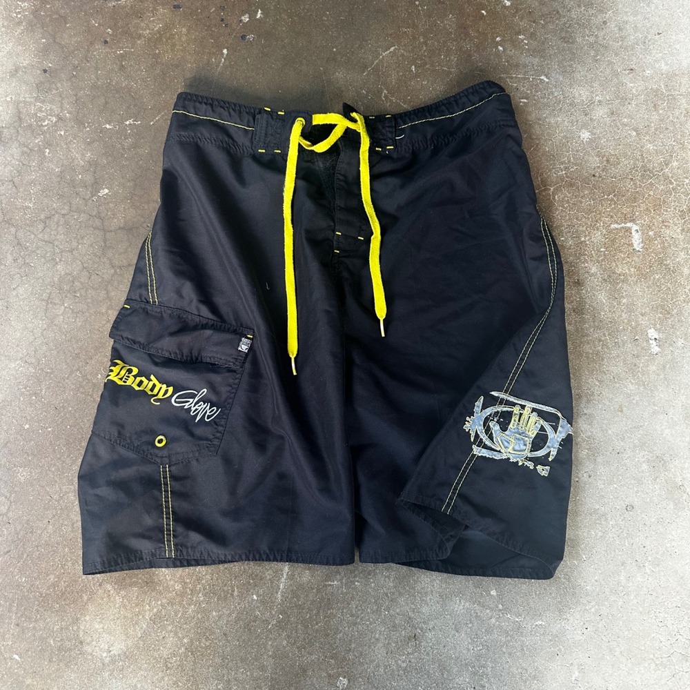 Body Glove Board Shorts Mens 32 Black Excellent Embroidered Logo Cargo Pocket